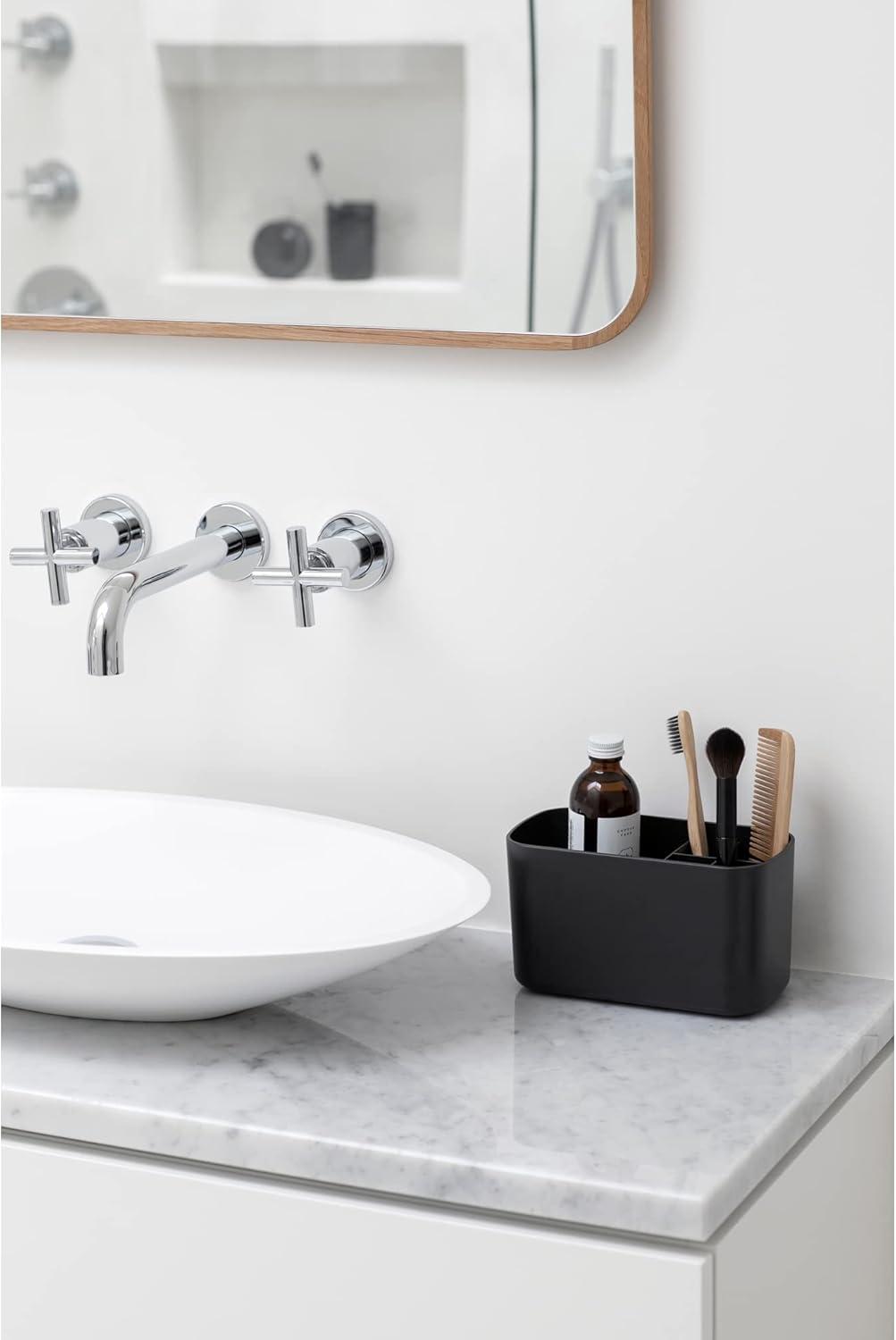 image:imageBrabantia Renew Bathroom Caddy Dark Grey Compartments for Toothbrushes Toothpaste Soap etc Nonslip Base and Drainage HolesPack of 1