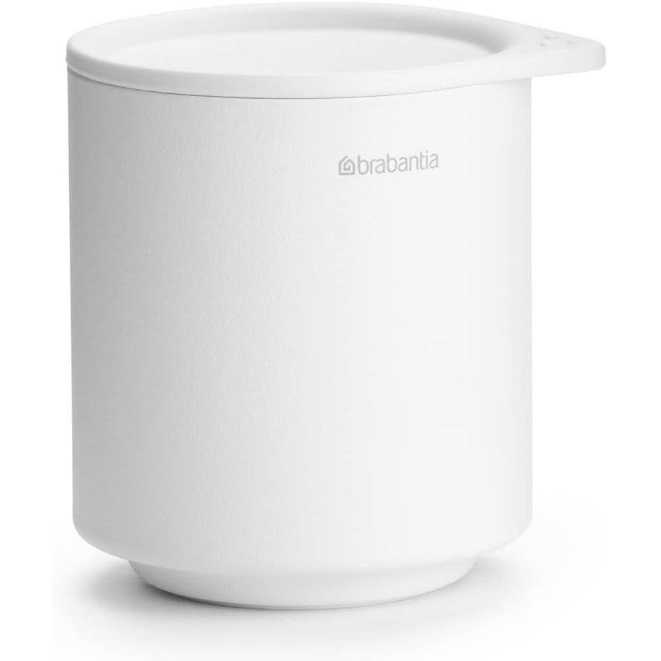 image:imageBrabantia MindSet Bathroom Storage Pot with Lid Mineral Fresh White Cue Tip Cotton Pads Jewellery Storage Organizer Holder for Washbasin or Cupboard