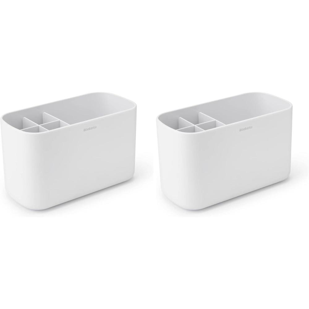 image:imageBrabantia Renew Bathroom Caddy White Compartments for Toothbrushes Toothpaste Soap etc Nonslip Base and Drainage HolesWhite
