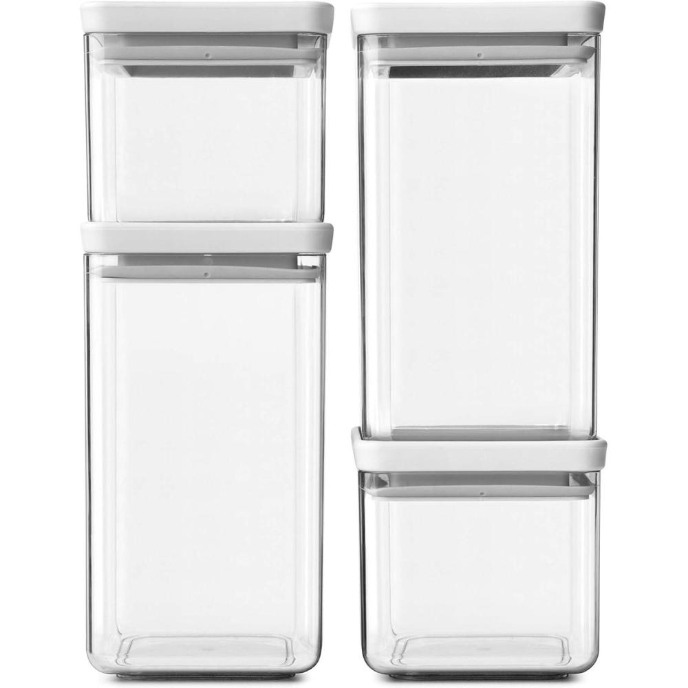 image:imageBrabantia Tasty 4pc Stackable Food Canisters Set Dark Gray 2x 07qt amp 2x 17qt BPAFree SpaceSaving Jars with Silicone Seal Lids for FreshnessLight Grey