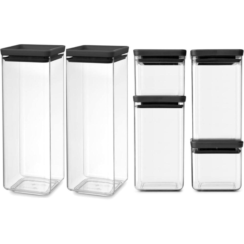 image:imageBrabantia Tasty 6pc Stackable Food Canisters Set Dark Gray 2 x 018 04 amp 066 Gal BPAFree SpaceSaving Jars with Silicone Seal Lids