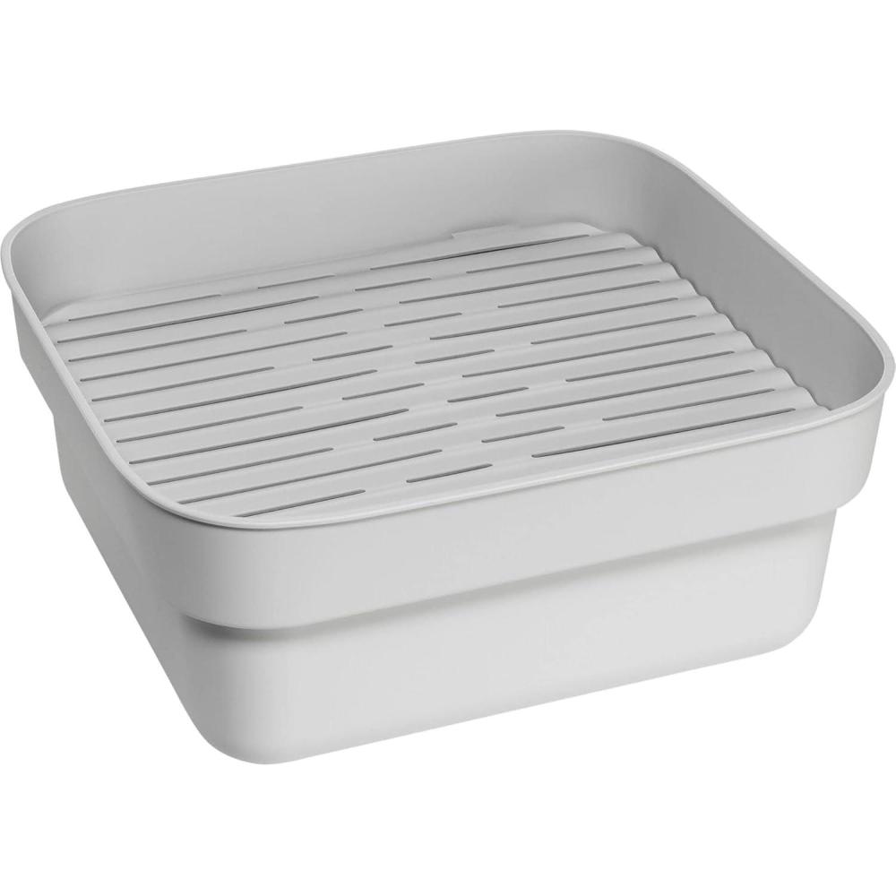 image:imageBrabantia Washing Up Dish Tub Bowl with Removable Draining Tray Light Gray Ideal for RectangularSquare Kitchen Sinks 1472 x 1354 x 634Light Gray