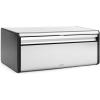 Brabantia Rectangular Fall Front Bread Box | Matt Black | Large Metal Front Opening Bread Store for Kitchen Countertop | Flat Top for Extra Storage, Magnet Closing Lid | Fits 2 Loaves(Matt Steel)