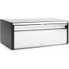 Brabantia Rectangular Fall Front Bread Box | Matt Black | Large Metal Front Opening Bread Store for Kitchen Countertop | Flat Top for Extra Storage, Magnet Closing Lid | Fits 2 Loaves(Brilliant Steel)