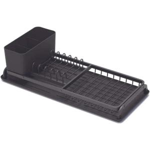 Brabantia Compact Dish Drying Draining Rack (Dark Gray) Plastic Easy-Clean Drip Tray & Removable Cutlery Basket(Dark Gray)
