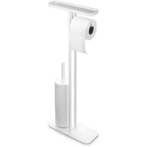 Brabantia Mindset Toilet Butler | Mineral Fresh White | Freestanding All-in-One Bathroom Accessory Set | Toilet Paper Holder Stand, Integrated Shelf & Toilet Brush & Holder | Bathroom Phone Holder(Mineral Fresh White)