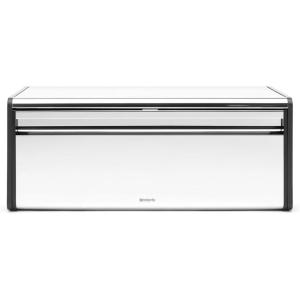 Brabantia Rectangular Fall Front Bread Box | Matt Black | Large Metal Front Opening Bread Store for Kitchen Countertop | Flat Top for Extra Storage, Magnet Closing Lid | Fits 2 Loaves(Brilliant Steel)