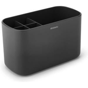 Brabantia Renew Bathroom Caddy (Dark Grey) – Compartments for Toothbrushes, Toothpaste, Soap etc – Nonslip Base and Drainage Holes((Pack of 1))