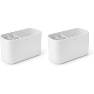 Brabantia Renew Bathroom Caddy (White) – Compartments for Toothbrushes, Toothpaste, Soap etc – Nonslip Base and Drainage Holes(White)