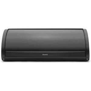 Brabantia Roll Top Bread Box | Large | Matt Black | Metal Front Opening Bread Store for Kitchen Countertop | Partly Flat Top for Extra Storage, Magnet Closing Lid | Fits 2 Loaves