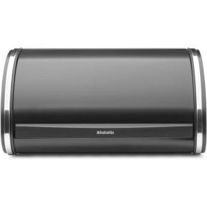 Brabantia Roll Top Bread Box | Medium | Matt Black | Large Metal Front Opening Bread Store for Kitchen Countertop | Partly Flat Top for Extra Storage, Magnet Closing Lid | Fits 1 Loaf