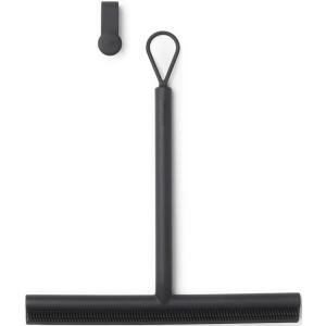 Brabantia Silicone Shower Squeegee with Hook (White) Anti Streak Cleaning Wiper for Bathroom Glass, Plastic, Tile – Doublesided Brush & Rim Design(Dark Gray)